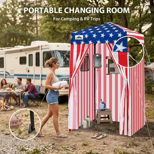 Alt view image 5 of 7 - 4x4 Pop Up Changing Tent, Outdoor Changing Room, American Flag | Portable, Privacy Tent, Pool Cabana, Dressing Room, Shower & Toilet Use, Opaque Fabric, Instant Setup, Photoshoots, Camping