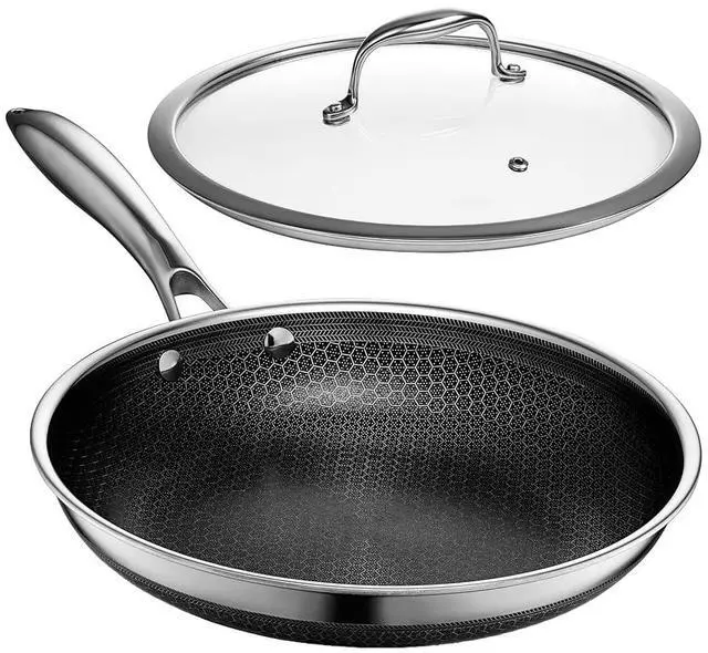 Main image of HexClad 10 Inch Hybrid Nonstick Frying Pan with Lid, Stay-Cool Handle, Dishwasher and Oven Safe, Induction Ready, Frying Pan Skillet Compatible with All Cooktops