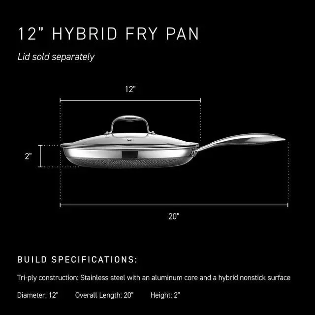 Alt view image 3 of 7 - HexClad 12 Inch Hybrid Nonstick Frying Pan, Stay-Cool Handle, Dishwasher and Oven Safe, Induction Ready, Compatible with All Cooktops