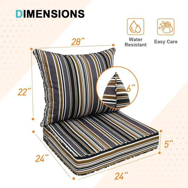 Alt view image 3 of 7 - Outdoor Deep Seat Patio Seat Cushion Set, 24 x 24 x 5 inch, 2-Piece Back Chair Cushion, 1 Pack, Brown Stripe