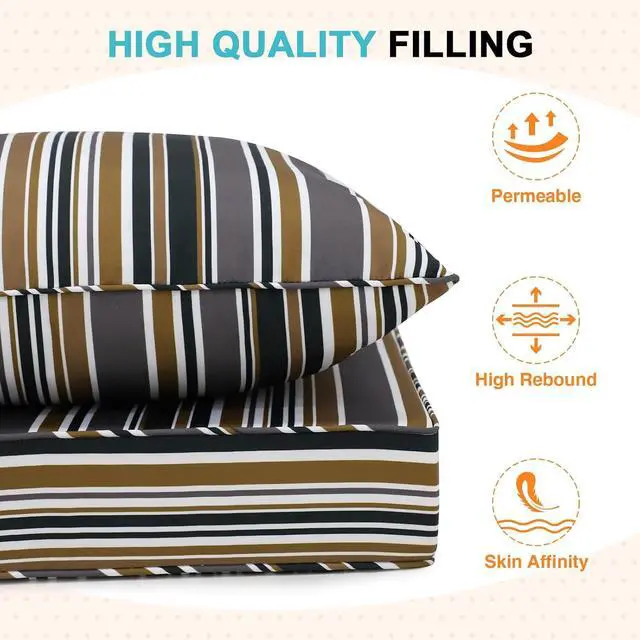 Alt view image 6 of 7 - Outdoor Deep Seat Patio Seat Cushion Set, 24 x 24 x 5 inch, 2-Piece Back Chair Cushion, 1 Pack, Brown Stripe
