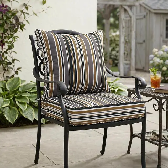 Alt view image 7 of 7 - Outdoor Deep Seat Patio Seat Cushion Set, 24 x 24 x 5 inch, 2-Piece Back Chair Cushion, 1 Pack, Brown Stripe