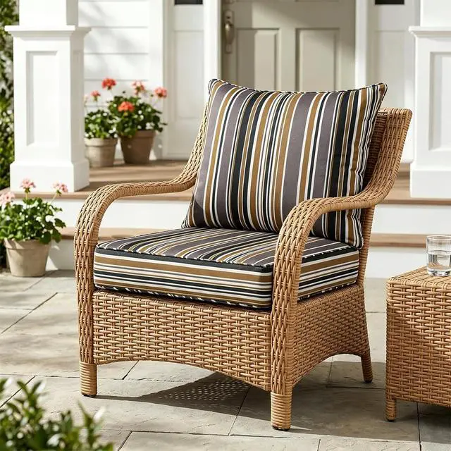 Alt view image 5 of 7 - Outdoor Deep Seat Patio Seat Cushion Set, 24 x 24 x 5 inch, 2-Piece Back Chair Cushion, 1 Pack, Brown Stripe