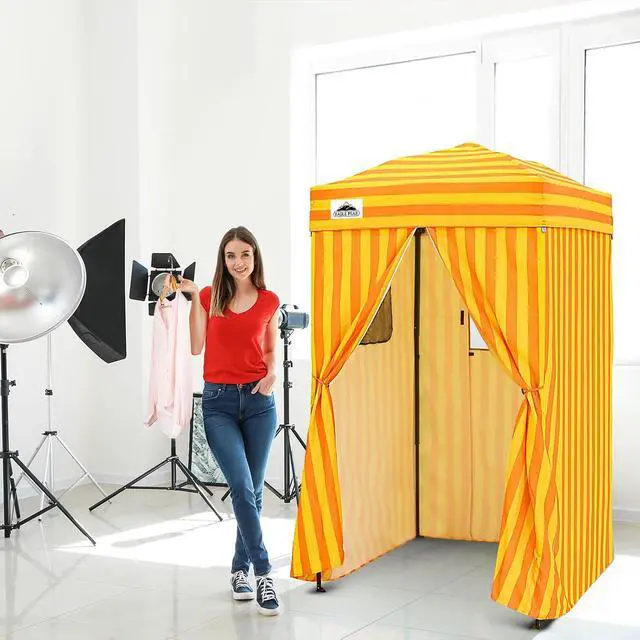 Alt view image 2 of 7 - 4x4 Pop Up Changing Tent, Outdoor Changing Room, Yellow/Orange | Portable, Privacy Tent, Pool Cabana, Dressing Room, Shower & Toilet Use, Opaque Fabric, Instant Setup, Photoshoots, Camping