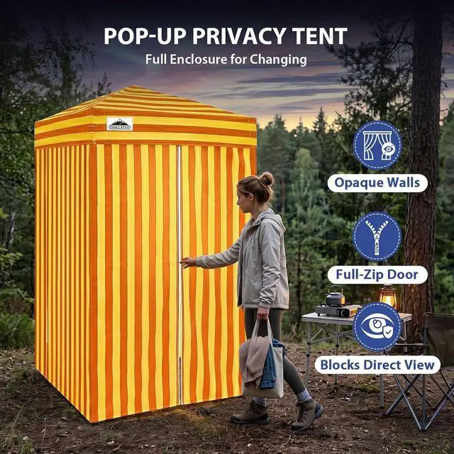 Alt view image 3 of 7 - 4x4 Pop Up Changing Tent, Outdoor Changing Room, Yellow/Orange | Portable, Privacy Tent, Pool Cabana, Dressing Room, Shower & Toilet Use, Opaque Fabric, Instant Setup, Photoshoots, Camping