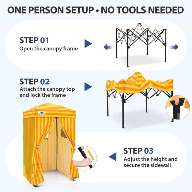 Alt view image 5 of 7 - 4x4 Pop Up Changing Tent, Outdoor Changing Room, Yellow/Orange | Portable, Privacy Tent, Pool Cabana, Dressing Room, Shower & Toilet Use, Opaque Fabric, Instant Setup, Photoshoots, Camping
