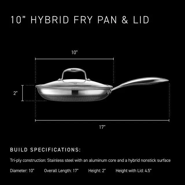 Alt view image 3 of 7 - HexClad 10 Inch Hybrid Nonstick Frying Pan with Lid, Stay-Cool Handle, Dishwasher and Oven Safe, Induction Ready, Frying Pan Skillet Compatible with All Cooktops
