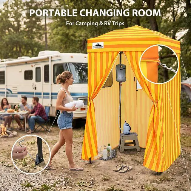 Alt view image 6 of 7 - 4x4 Pop Up Changing Tent, Outdoor Changing Room, Yellow/Orange | Portable, Privacy Tent, Pool Cabana, Dressing Room, Shower & Toilet Use, Opaque Fabric, Instant Setup, Photoshoots, Camping