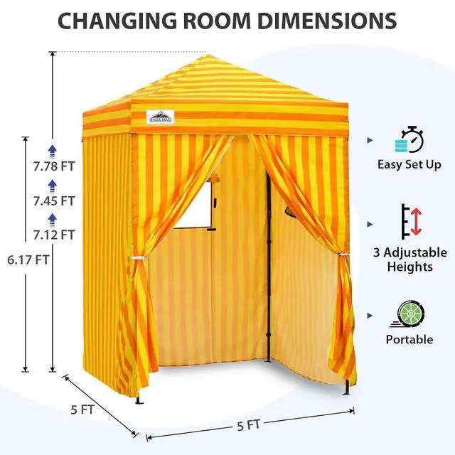 Alt view image 3 of 7 - 5x5 Pop Up Changing Tent, Outdoor Changing Room, Yellow/Orange | Portable, Privacy Tent, Pool Cabana, Dressing Room, Shower & Toilet Use, Opaque Fabric, Instant Setup, Photoshoots, Camping
