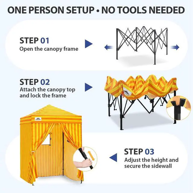 Alt view image 4 of 7 - 5x5 Pop Up Changing Tent, Outdoor Changing Room, Yellow/Orange | Portable, Privacy Tent, Pool Cabana, Dressing Room, Shower & Toilet Use, Opaque Fabric, Instant Setup, Photoshoots, Camping