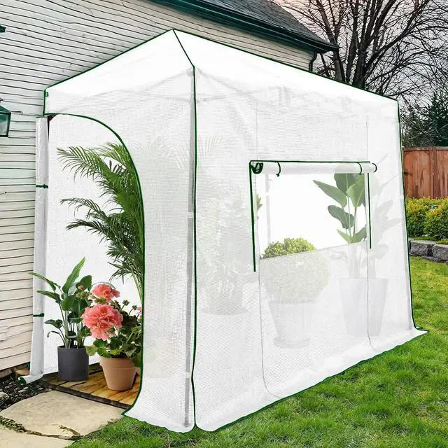 Main image of 10x5 Portable Walk in Greenhouse, Pop Up Indoor Outdoor Greenhouse, Green House Kit with Zippered Roll-Up Doors and Windows, Lean-to Design, PE Cover, Clear/White
