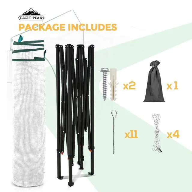 Alt view image 7 of 7 - 10x5 Portable Walk in Greenhouse, Pop Up Indoor Outdoor Greenhouse, Green House Kit with Zippered Roll-Up Doors and Windows, Lean-to Design, PE Cover, Clear/White
