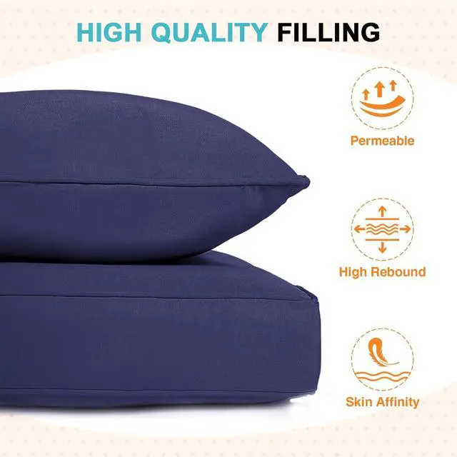 Alt view image 6 of 7 - Outdoor Deep Seat Patio Seat Cushion Set, 24 x 24 x 5 inch, 2-Piece Back Chair Cushion, 1 Pack, Navy Blue