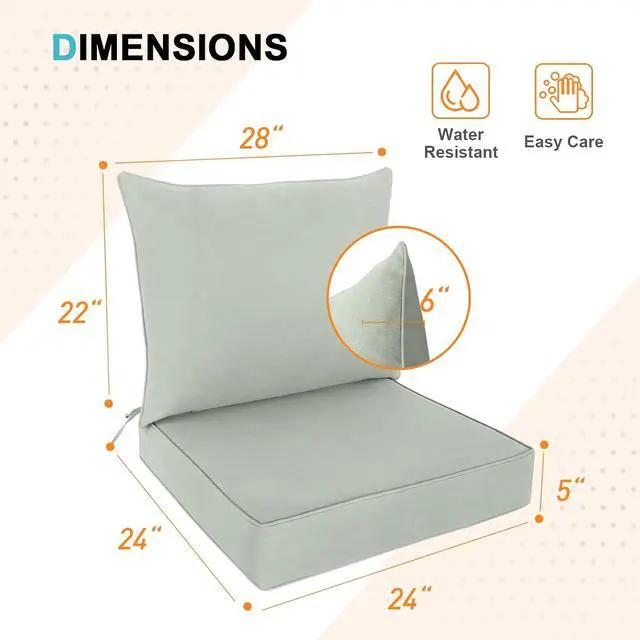 Alt view image 3 of 7 - Outdoor Deep Seat Patio Seat Cushion Set, 24 x 24 x 5 inch, 2-Piece Back Chair Cushion, 1 Pack, Sage Green