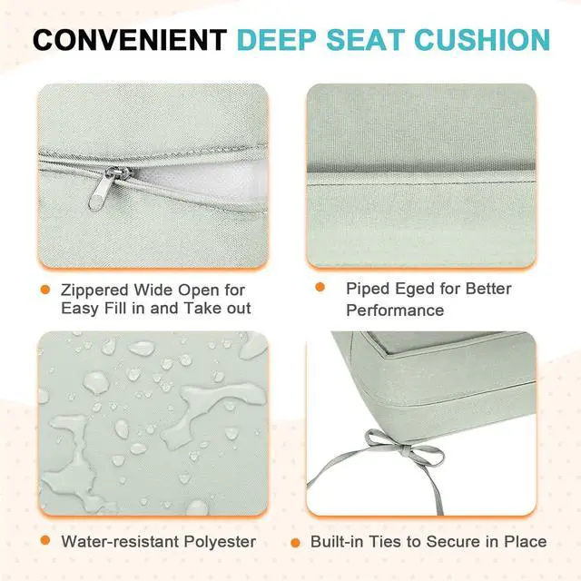 Alt view image 4 of 7 - Outdoor Deep Seat Patio Seat Cushion Set, 24 x 24 x 5 inch, 2-Piece Back Chair Cushion, 1 Pack, Sage Green