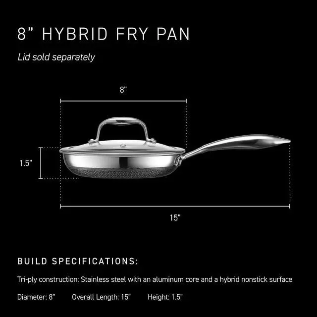 Alt view image 3 of 7 - HexClad 8 Inch Hybrid Nonstick Frying Pan, Stay-Cool Handle, Dishwasher and Oven Safe, Induction Ready, Compatible with All Cooktops
