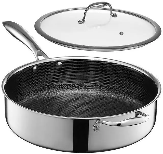 Main image of HexClad 5.5 Quart Hybrid Nonstick Deep Sauté Frying Pan with Lid, Dishwasher and Oven-Safe, Induction Ready, Compatible with All Cooktops