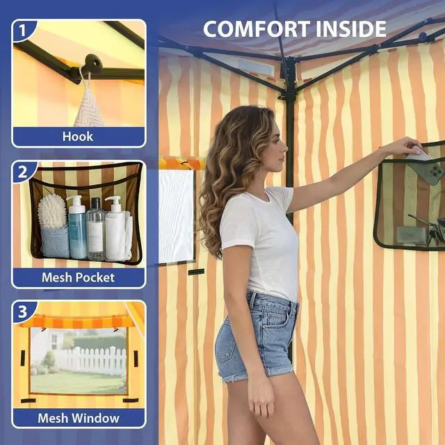 Alt view image 7 of 7 - 4x4 Pop Up Changing Tent, Outdoor Changing Room, Yellow/Orange | Portable, Privacy Tent, Pool Cabana, Dressing Room, Shower & Toilet Use, Opaque Fabric, Instant Setup, Photoshoots, Camping