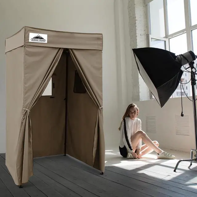 Alt view image 2 of 7 - 4x4 Pop Up Changing Tent, Flat Top Changing Room, Brown | Portable, Privacy Tent, Pool Cabana, Dressing Room, Shower & Toilet Use, Opaque Fabric, Instant Setup, Photoshoots, Camping