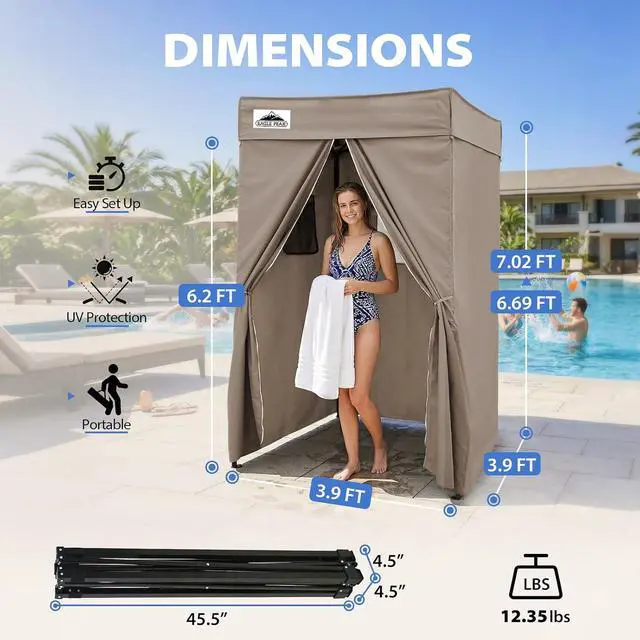 Alt view image 4 of 7 - 4x4 Pop Up Changing Tent, Flat Top Changing Room, Brown | Portable, Privacy Tent, Pool Cabana, Dressing Room, Shower & Toilet Use, Opaque Fabric, Instant Setup, Photoshoots, Camping