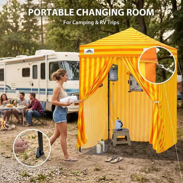 Alt view image 5 of 7 - 5x5 Pop Up Changing Tent, Outdoor Changing Room, Yellow/Orange | Portable, Privacy Tent, Pool Cabana, Dressing Room, Shower & Toilet Use, Opaque Fabric, Instant Setup, Photoshoots, Camping