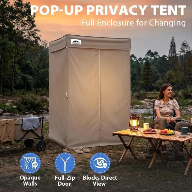 Alt view image 5 of 7 - 4x4 Pop Up Changing Tent, Flat Top Changing Room, Brown | Portable, Privacy Tent, Pool Cabana, Dressing Room, Shower & Toilet Use, Opaque Fabric, Instant Setup, Photoshoots, Camping