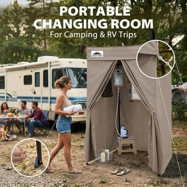 Alt view image 6 of 7 - 4x4 Pop Up Changing Tent, Flat Top Changing Room, Brown | Portable, Privacy Tent, Pool Cabana, Dressing Room, Shower & Toilet Use, Opaque Fabric, Instant Setup, Photoshoots, Camping