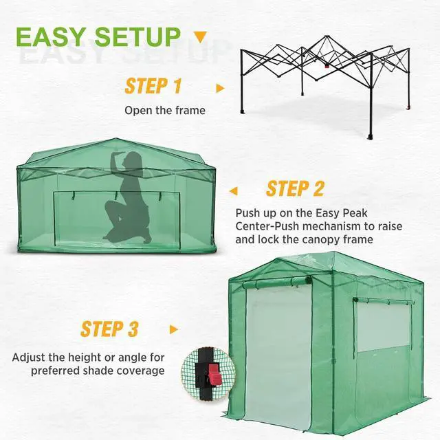 Alt view image 2 of 7 - 8x6 Portable Walk in Greenhouse, Pop Up Indoor Outdoor Greenhouse, Green House Kit with Zippered Roll-Up Doors and Windows + Mesh Lined Door, PE Cover, Clear/Green