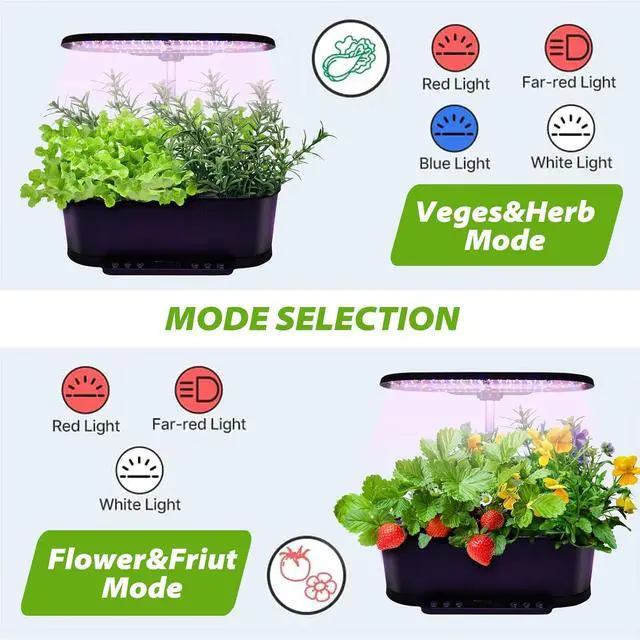 Alt view image 4 of 7 - 15 Pods Hydroponics Growing System with WiFi, 5.5 L Water Tank, Smart Indoor Plants Germination Kit with LED Grow Light, Pump System, Adjustable Height for Home Kitchen Gardening, Black