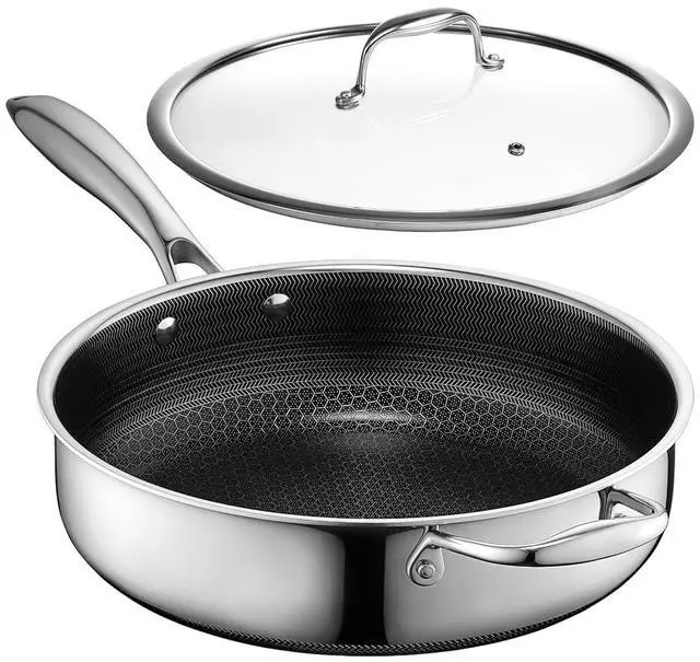 Main image of HexClad 4.5 Quart Hybrid Nonstick Deep Sauté Frying Pan with Lid, Dishwasher and Oven-Safe, Induction Ready, Compatible with All Cooktops