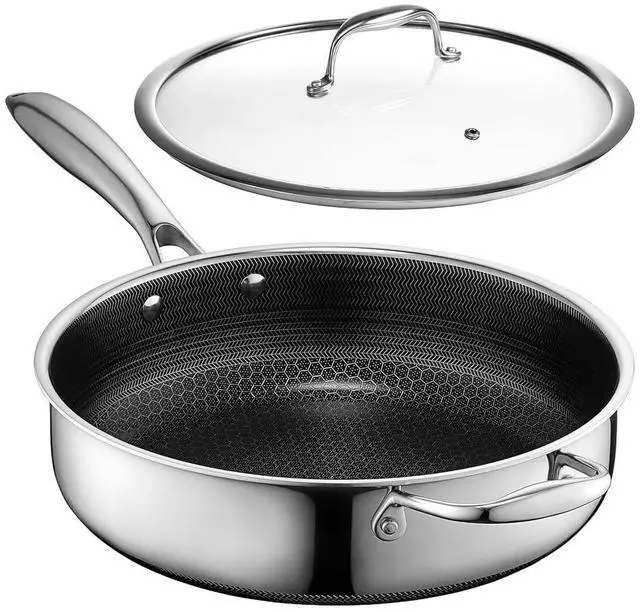 Main image of HexClad 3.3 Quart Hybrid Nonstick Deep Sauté Frying Pan with Lid, Dishwasher and Oven-Safe, Induction Ready, Compatible with All Cooktops