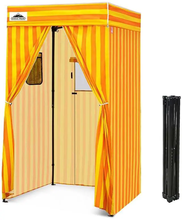 Main image of 4x4 Pop Up Changing Tent, Flat Top Changing Room, Yellow/Orange | Portable, Privacy Tent, Pool Cabana, Dressing Room, Shower & Toilet Use, Opaque Fabric, Instant Setup, Photoshoots, Camping