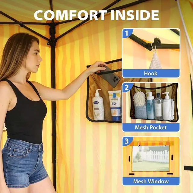 Alt view image 2 of 7 - 4x4 Pop Up Changing Tent, Flat Top Changing Room, Yellow/Orange | Portable, Privacy Tent, Pool Cabana, Dressing Room, Shower & Toilet Use, Opaque Fabric, Instant Setup, Photoshoots, Camping