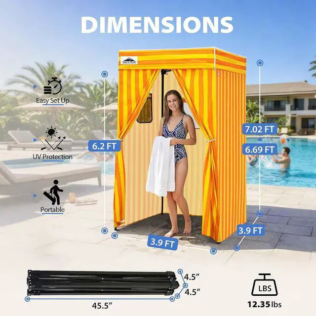 Alt view image 3 of 7 - 4x4 Pop Up Changing Tent, Flat Top Changing Room, Yellow/Orange | Portable, Privacy Tent, Pool Cabana, Dressing Room, Shower & Toilet Use, Opaque Fabric, Instant Setup, Photoshoots, Camping