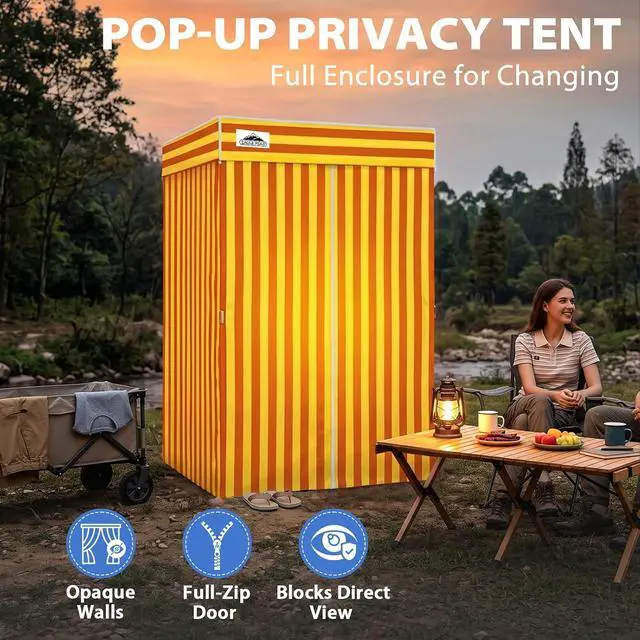 Alt view image 4 of 7 - 4x4 Pop Up Changing Tent, Flat Top Changing Room, Yellow/Orange | Portable, Privacy Tent, Pool Cabana, Dressing Room, Shower & Toilet Use, Opaque Fabric, Instant Setup, Photoshoots, Camping
