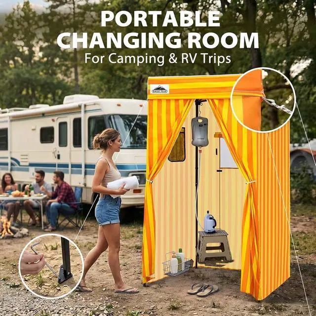 Alt view image 5 of 7 - 4x4 Pop Up Changing Tent, Flat Top Changing Room, Yellow/Orange | Portable, Privacy Tent, Pool Cabana, Dressing Room, Shower & Toilet Use, Opaque Fabric, Instant Setup, Photoshoots, Camping