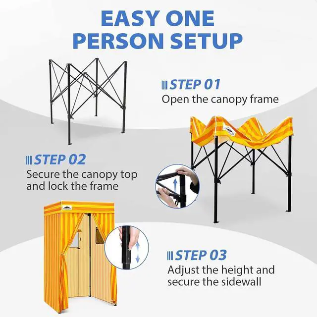 Alt view image 6 of 7 - 4x4 Pop Up Changing Tent, Flat Top Changing Room, Yellow/Orange | Portable, Privacy Tent, Pool Cabana, Dressing Room, Shower & Toilet Use, Opaque Fabric, Instant Setup, Photoshoots, Camping