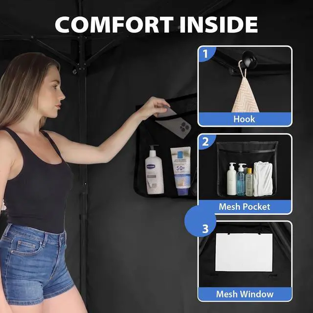 Alt view image 2 of 7 - 4x4 Pop Up Changing Tent, Flat Top Changing Room, Black | Portable, Privacy Tent, Pool Cabana, Dressing Room, Shower & Toilet Use, Opaque Fabric, Instant Setup, Photoshoots, Camping