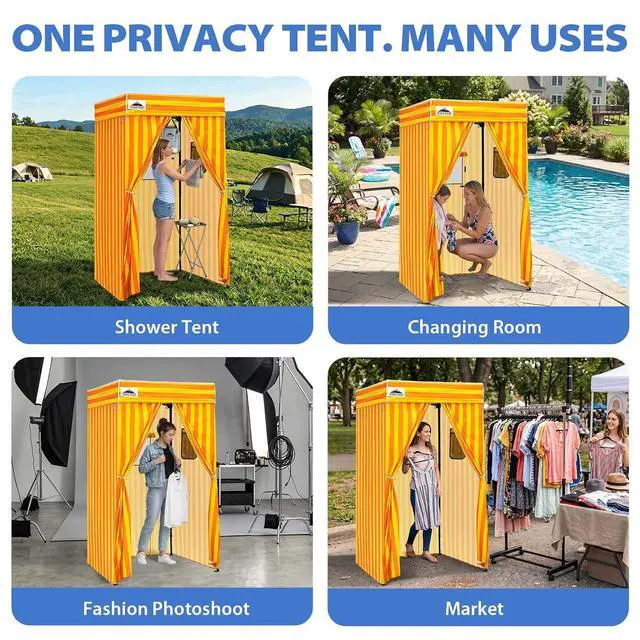 Alt view image 7 of 7 - 4x4 Pop Up Changing Tent, Flat Top Changing Room, Yellow/Orange | Portable, Privacy Tent, Pool Cabana, Dressing Room, Shower & Toilet Use, Opaque Fabric, Instant Setup, Photoshoots, Camping