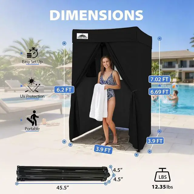 Alt view image 3 of 7 - 4x4 Pop Up Changing Tent, Flat Top Changing Room, Black | Portable, Privacy Tent, Pool Cabana, Dressing Room, Shower & Toilet Use, Opaque Fabric, Instant Setup, Photoshoots, Camping