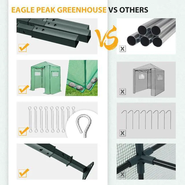 Alt view image 6 of 7 - 6x4 Portable Walk in Greenhouse, Pop Up Indoor Outdoor Greenhouse, Green House Kit with Zippered Roll-Up Doors and Windows, PE Cover, Clear/Green