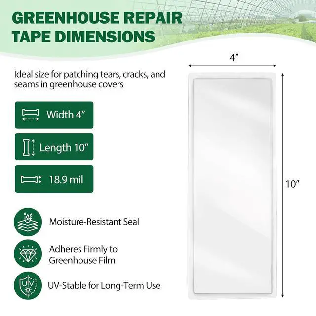 Alt view image 3 of 7 - Greenhouse Repair Tape 4x10, Heavy Duty Clear Waterproof Patch Kit, Sealing Tape for Greenhouse Film, Tent, Awning, RV Roof Repair, 4 Pack, Clear