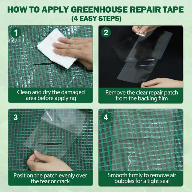 Alt view image 4 of 7 - Greenhouse Repair Tape 4x10, Heavy Duty Clear Waterproof Patch Kit, Sealing Tape for Greenhouse Film, Tent, Awning, RV Roof Repair, 4 Pack, Clear
