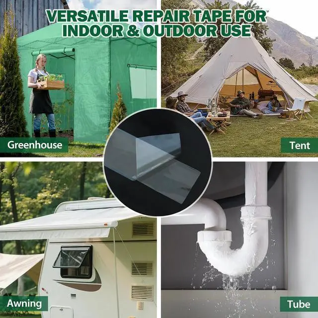 Alt view image 7 of 7 - Greenhouse Repair Tape 4x10, Heavy Duty Clear Waterproof Patch Kit, Sealing Tape for Greenhouse Film, Tent, Awning, RV Roof Repair, 4 Pack, Clear