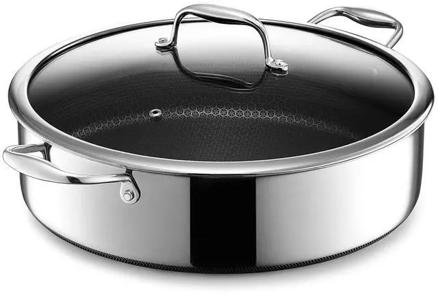 Main image of HexClad Hybrid Nonstick 7-Quart Sauté Pan with Tempered Glass Lid, Chicken Fryer, Stay-Cool Handles, Dishwasher-Friendly, Oven-Safe Up to 900°F, Induction Ready, Compatible with All Cooktops