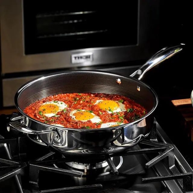 Alt view image 2 of 6 - HexClad 3.3 Quart Hybrid Nonstick Deep Sauté Frying Pan with Lid, Dishwasher and Oven-Safe, Induction Ready, Compatible with All Cooktops