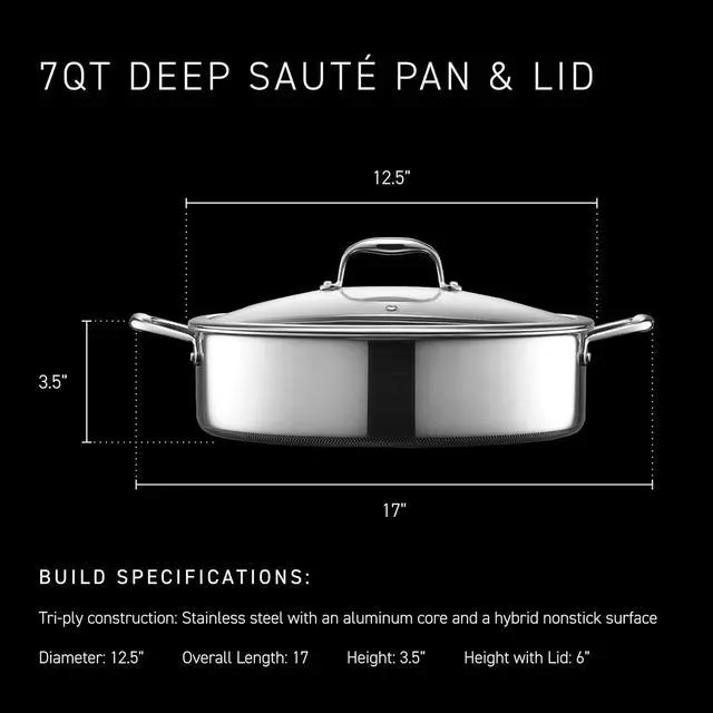 Alt view image 3 of 7 - HexClad Hybrid Nonstick 7-Quart Sauté Pan with Tempered Glass Lid, Chicken Fryer, Stay-Cool Handles, Dishwasher-Friendly, Oven-Safe Up to 900°F, Induction Ready, Compatible with All Cooktops