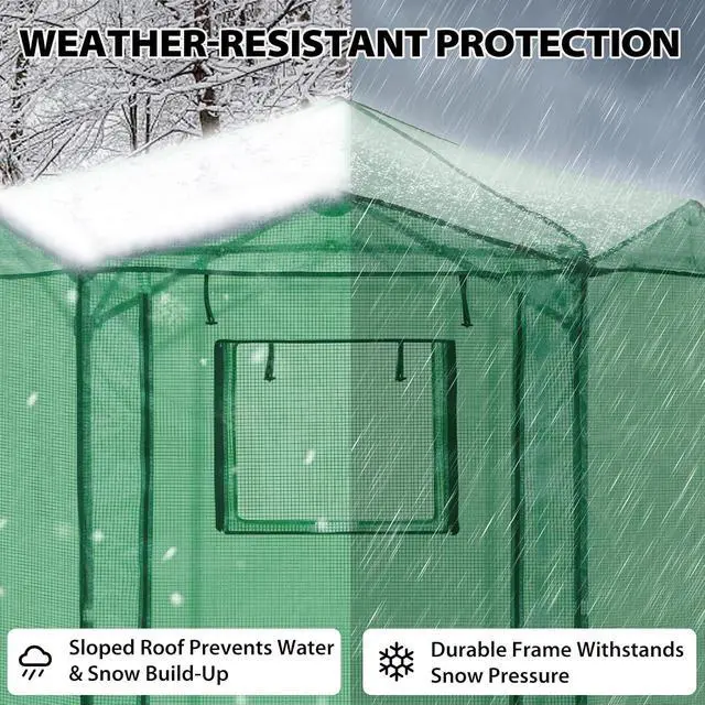 Alt view image 7 of 7 - 6.6x6.6 Portable Walk in Greenhouse, Pop Up Indoor Outdoor Greenhouse, Green House Kit with Zippered Roll-Up Doors and Windows, Hexagon Design, PE Cover, Clear/Green