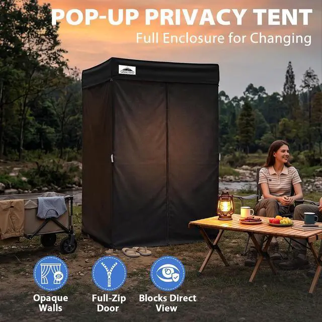 Alt view image 4 of 7 - 4x4 Pop Up Changing Tent, Flat Top Changing Room, Black | Portable, Privacy Tent, Pool Cabana, Dressing Room, Shower & Toilet Use, Opaque Fabric, Instant Setup, Photoshoots, Camping