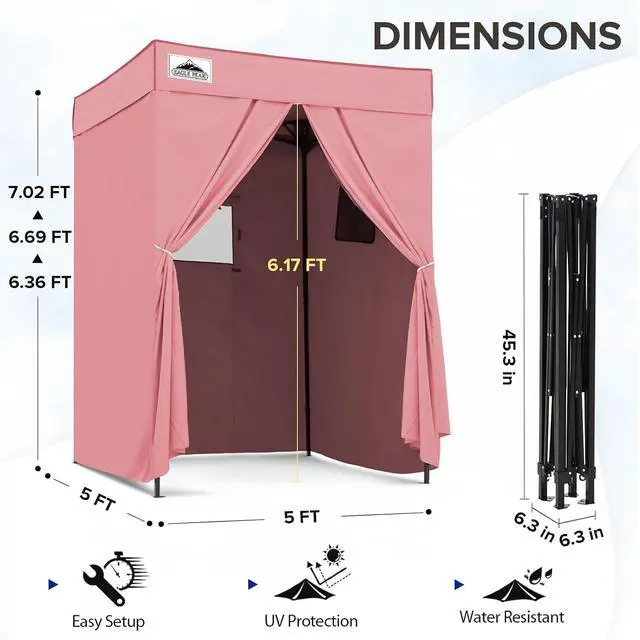 Alt view image 3 of 7 - 5x5 Pop Up Changing Tent, Flat Top Changing Room, Pink | Portable, Privacy Tent, Pool Cabana, Dressing Room, Shower & Toilet Use, Opaque Fabric, Instant Setup, Photoshoots, Camping